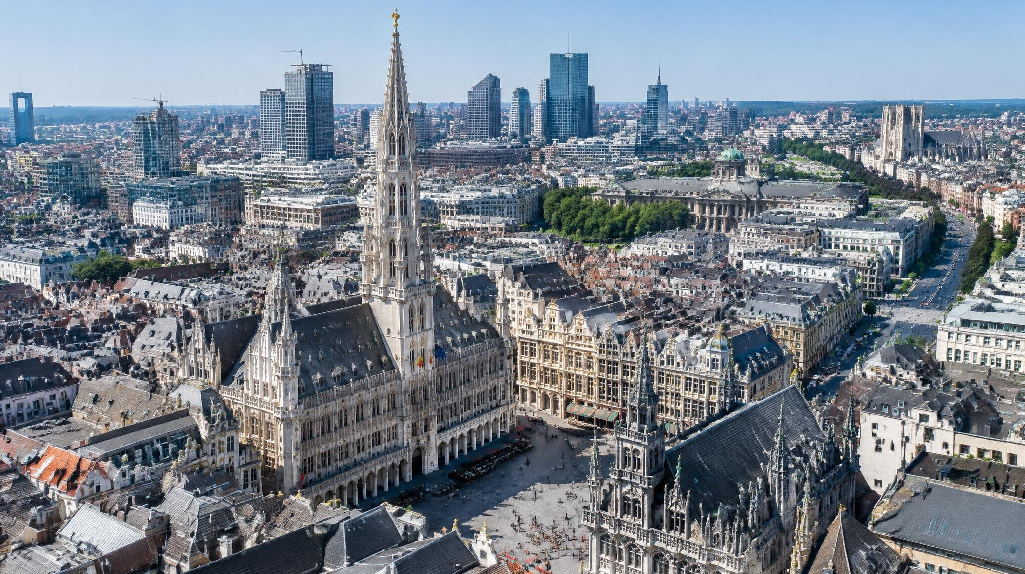 Aerial view of Brussels city center with historic and modern buildings